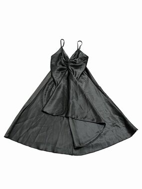 90s Italian Vintage Satin Waterfall Ruffle Slip Dress (Black) L Made in Italy